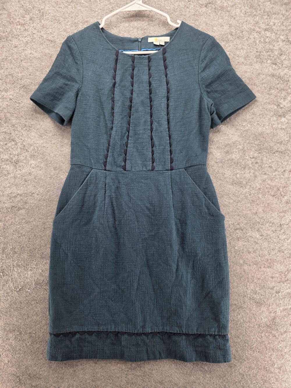 Boden Dress Womens 6 Blue Sheath Knee Length Tweed Pockets Lined Zip Workwear